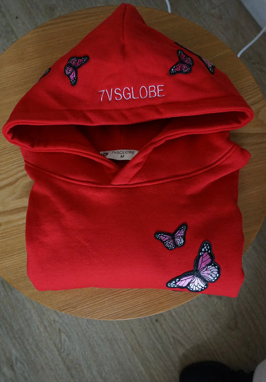 7VSGLOBE BUTTERFLY HOODIE “RED “LIMITED EDITION